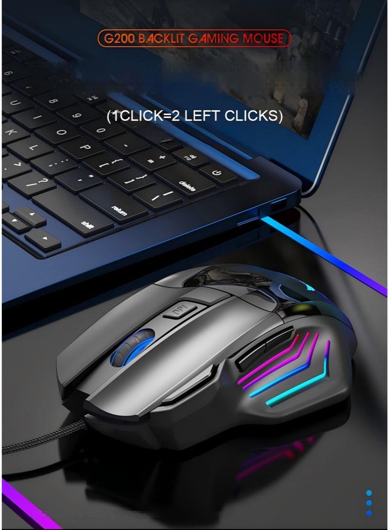 Ergonomic 2400 DPI LED Optical Wired Gaming Mouse Mice 7 Buttons Compatible Mac Pro Gamer PC Laptop Desktop Notebook-Black Black - Image 2